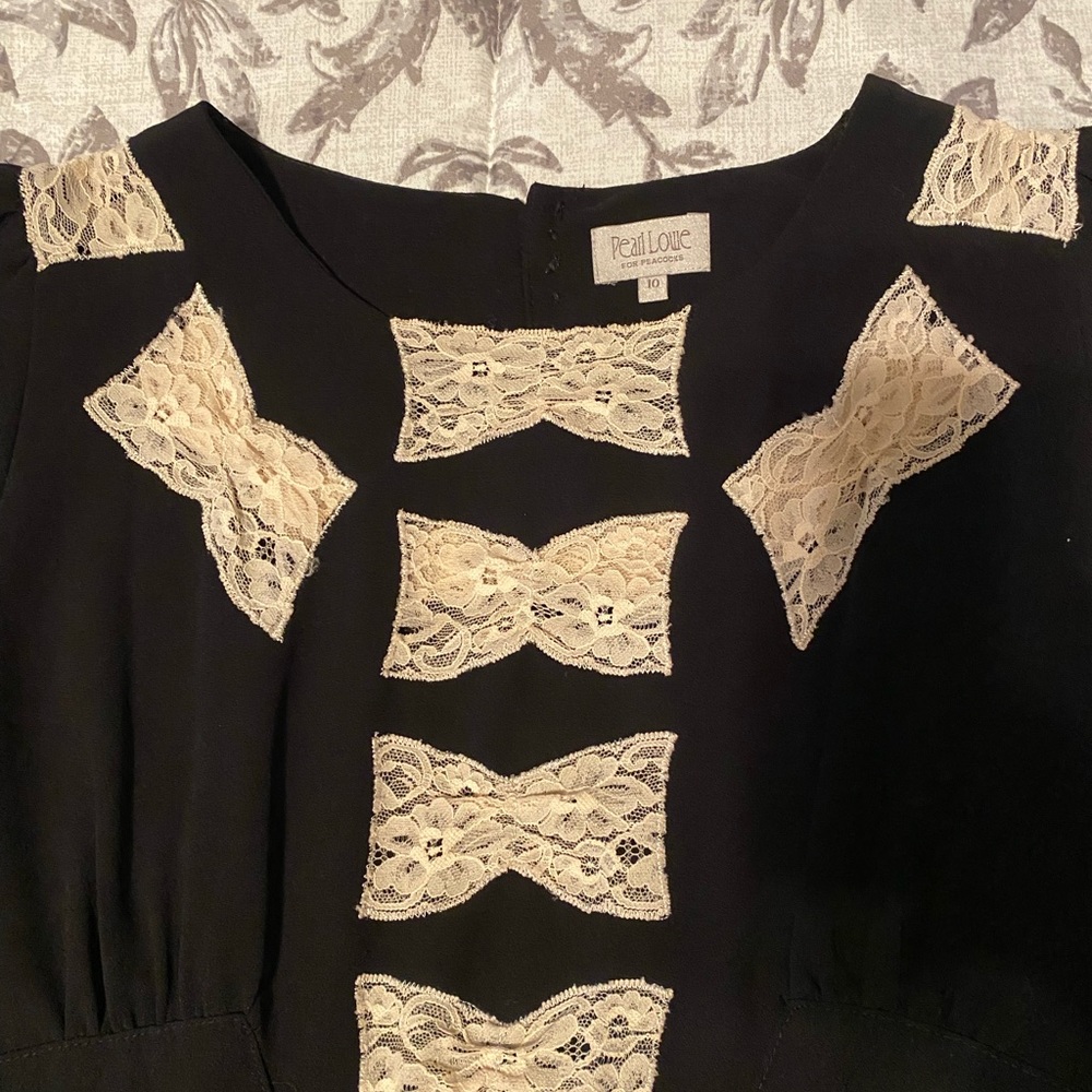 RARE Pearl Lowe British Tea Antique lace black bow dress 👗 Daisy 🌼 - Picture 7 of 8
